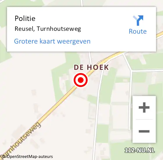 Locatie op kaart van de 112 melding: Politie Reusel, Turnhoutseweg op 12 september 2019 21:12