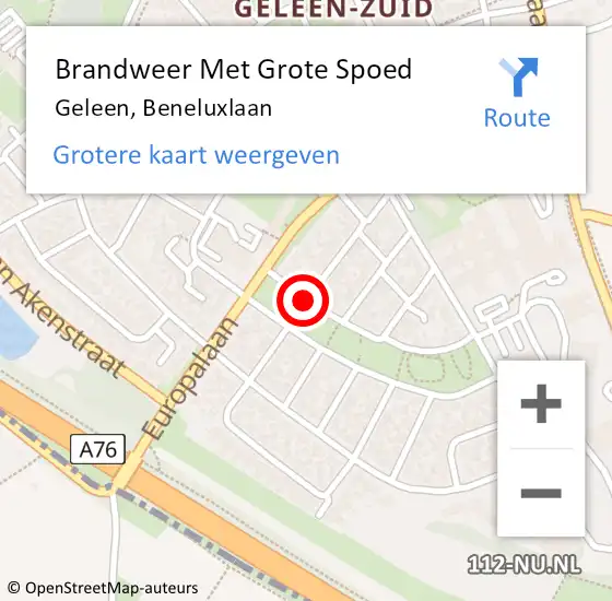 Locatie op kaart van de 112 melding: Brandweer Met Grote Spoed Naar Geleen, Beneluxlaan op 12 september 2019 22:40