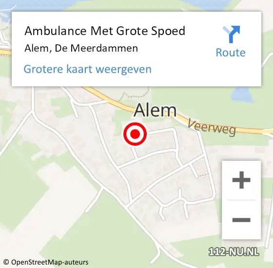 Locatie op kaart van de 112 melding: Ambulance Met Grote Spoed Naar Alem, De Meerdammen op 12 september 2019 23:03