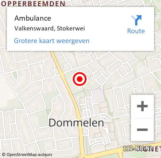Locatie op kaart van de 112 melding: Ambulance Valkenswaard, Stokerwei op 13 september 2019 00:43