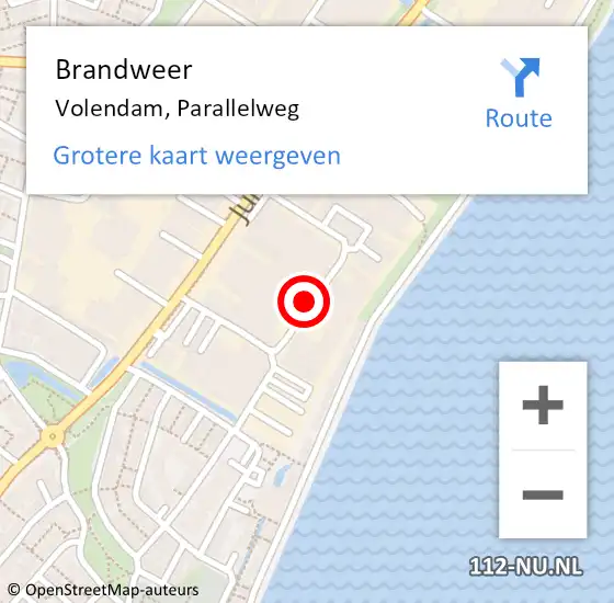 Locatie op kaart van de 112 melding: Brandweer Volendam, Parallelweg op 13 september 2019 00:44