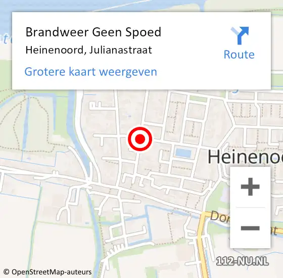 Locatie op kaart van de 112 melding: Brandweer Geen Spoed Naar Heinenoord, Julianastraat op 13 september 2019 02:53