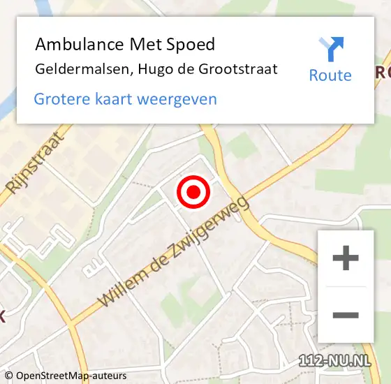 Locatie op kaart van de 112 melding: Ambulance Met Spoed Naar Geldermalsen, Hugo de Grootstraat op 13 september 2019 03:50