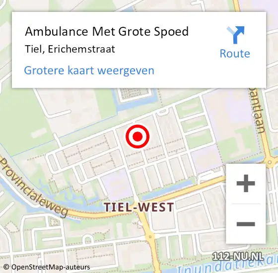 Locatie op kaart van de 112 melding: Ambulance Met Grote Spoed Naar Tiel, Erichemstraat op 13 september 2019 04:36