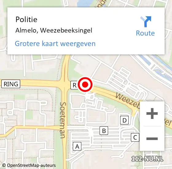 Locatie op kaart van de 112 melding: Politie Almelo, Weezebeeksingel op 13 september 2019 10:43