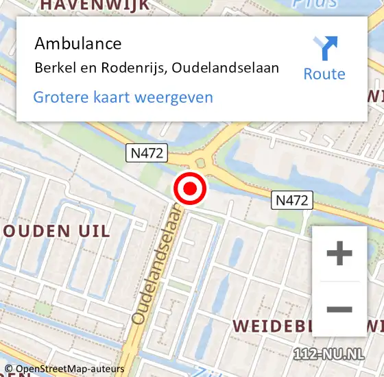 Locatie op kaart van de 112 melding: Ambulance Berkel en Rodenrijs, Oudelandselaan op 13 september 2019 10:49