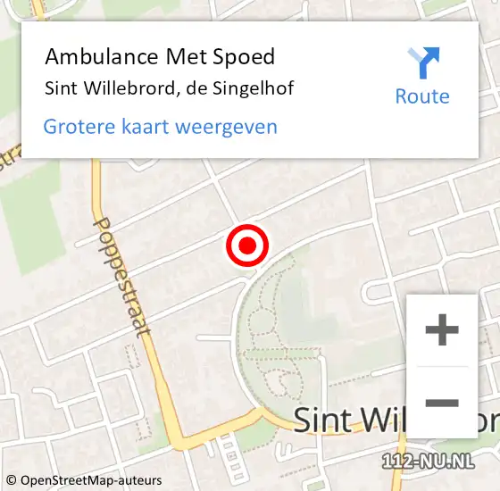 Locatie op kaart van de 112 melding: Ambulance Met Spoed Naar Sint Willebrord, de Singelhof op 13 september 2019 10:56