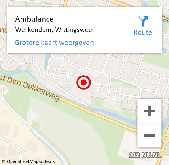 Locatie op kaart van de 112 melding: Ambulance Werkendam, Wittingsweer op 13 september 2019 11:12