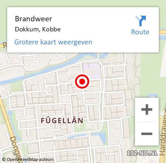 Locatie op kaart van de 112 melding: Brandweer Dokkum, Kobbe op 13 september 2019 11:51