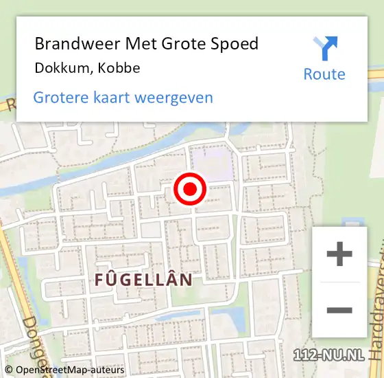 Locatie op kaart van de 112 melding: Brandweer Met Grote Spoed Naar Dokkum, Kobbe op 13 september 2019 11:52