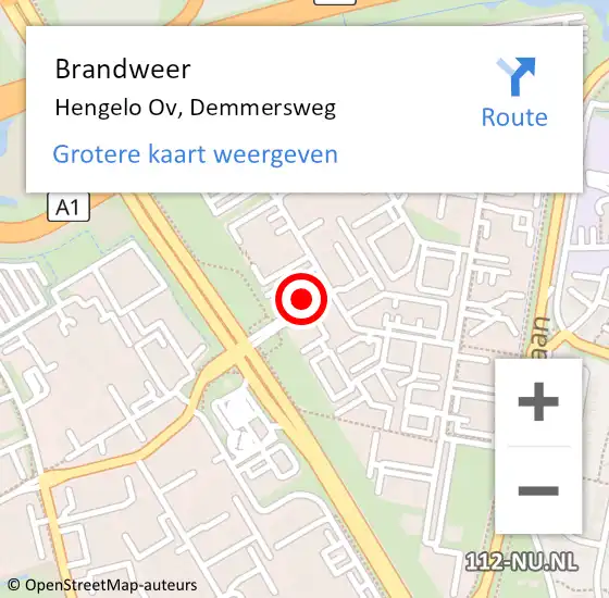 Locatie op kaart van de 112 melding: Brandweer Hengelo Ov, Demmersweg op 13 september 2019 12:38