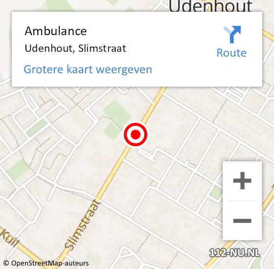 Locatie op kaart van de 112 melding: Ambulance Udenhout, Slimstraat op 13 september 2019 13:17