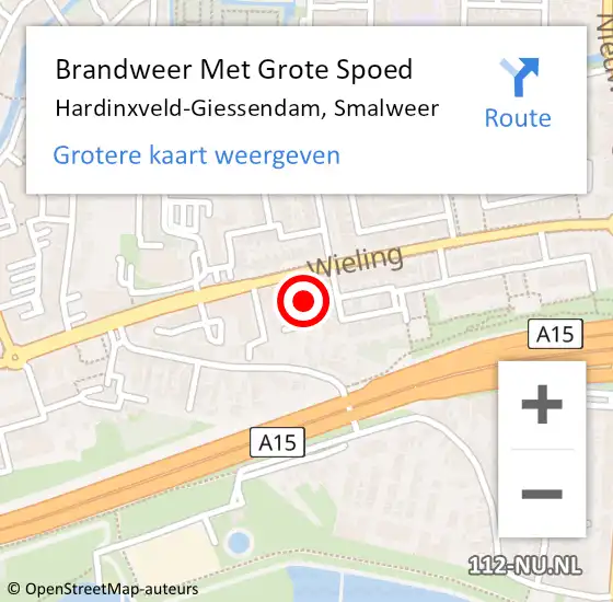 Locatie op kaart van de 112 melding: Brandweer Met Grote Spoed Naar Hardinxveld-Giessendam, Smalweer op 13 september 2019 14:00