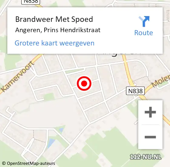 Locatie op kaart van de 112 melding: Brandweer Met Spoed Naar Angeren, Prins Hendrikstraat op 13 september 2019 14:01