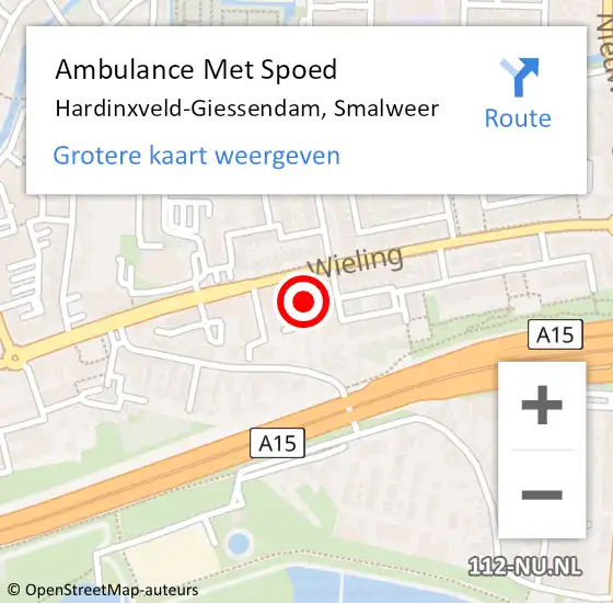 Locatie op kaart van de 112 melding: Ambulance Met Spoed Naar Hardinxveld-Giessendam, Smalweer op 13 september 2019 14:03