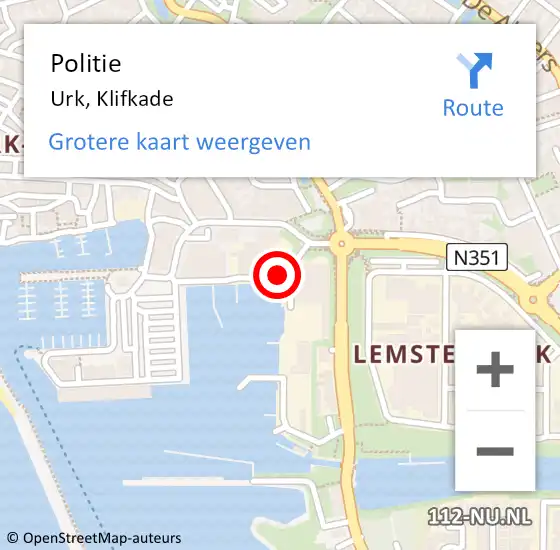 Locatie op kaart van de 112 melding: Politie Urk, Klifkade op 13 september 2019 14:04