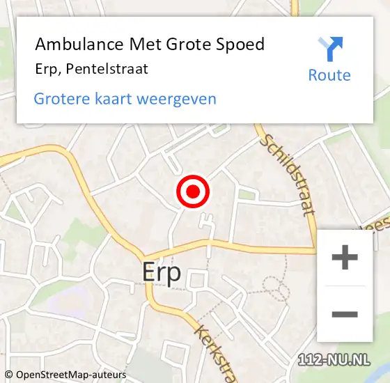Locatie op kaart van de 112 melding: Ambulance Met Grote Spoed Naar Erp, Pentelstraat op 13 september 2019 14:18