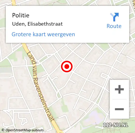 Locatie op kaart van de 112 melding: Politie Uden, Elisabethstraat op 13 september 2019 14:31