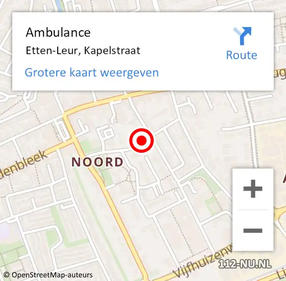 Locatie op kaart van de 112 melding: Ambulance Etten-Leur, Kapelstraat op 13 september 2019 14:48