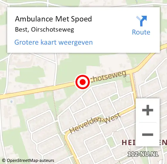 Locatie op kaart van de 112 melding: Ambulance Met Spoed Naar Best, Oirschotseweg op 13 september 2019 15:27