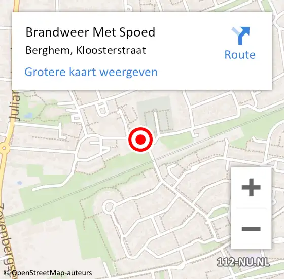 Locatie op kaart van de 112 melding: Brandweer Met Spoed Naar Berghem, Kloosterstraat op 13 september 2019 15:35