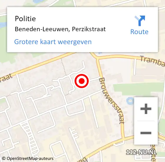 Locatie op kaart van de 112 melding: Politie Beneden-Leeuwen, Perzikstraat op 13 september 2019 15:51