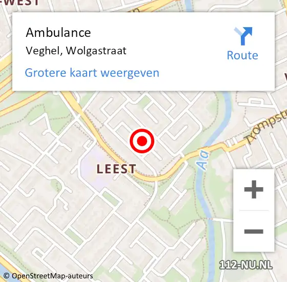 Locatie op kaart van de 112 melding: Ambulance Veghel, Wolgastraat op 13 september 2019 15:58