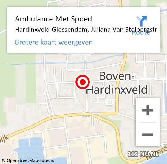 Locatie op kaart van de 112 melding: Ambulance Met Spoed Naar Hardinxveld-Giessendam, Juliana Van Stolbergstr op 13 september 2019 16:28