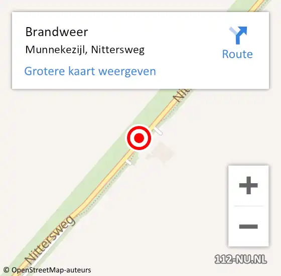 Locatie op kaart van de 112 melding: Brandweer Munnekezijl, Nittersweg op 13 september 2019 18:03