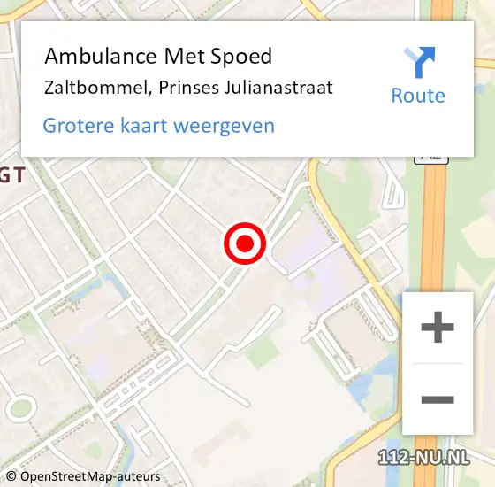 Locatie op kaart van de 112 melding: Ambulance Met Spoed Naar Zaltbommel, Prinses Julianastraat op 13 september 2019 19:36