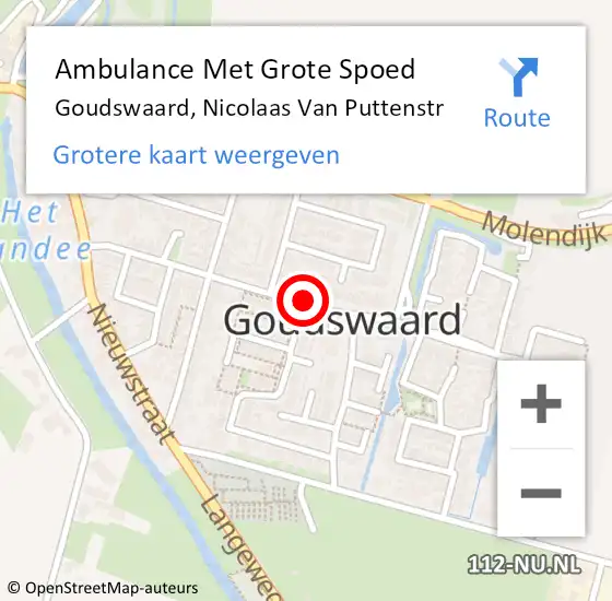 Locatie op kaart van de 112 melding: Ambulance Met Grote Spoed Naar Goudswaard, Nicolaas Van Puttenstr op 13 september 2019 20:13