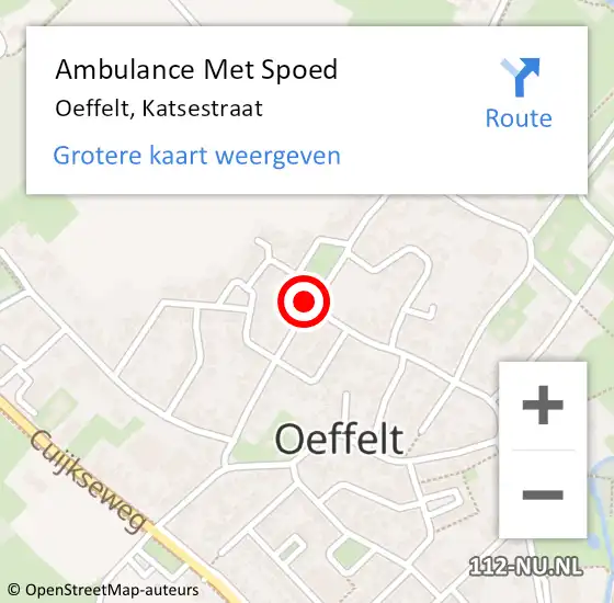 Locatie op kaart van de 112 melding: Ambulance Met Spoed Naar Oeffelt, Katsestraat op 13 september 2019 20:47