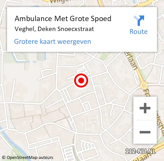 Locatie op kaart van de 112 melding: Ambulance Met Grote Spoed Naar Veghel, Deken Snoecxstraat op 13 september 2019 21:47
