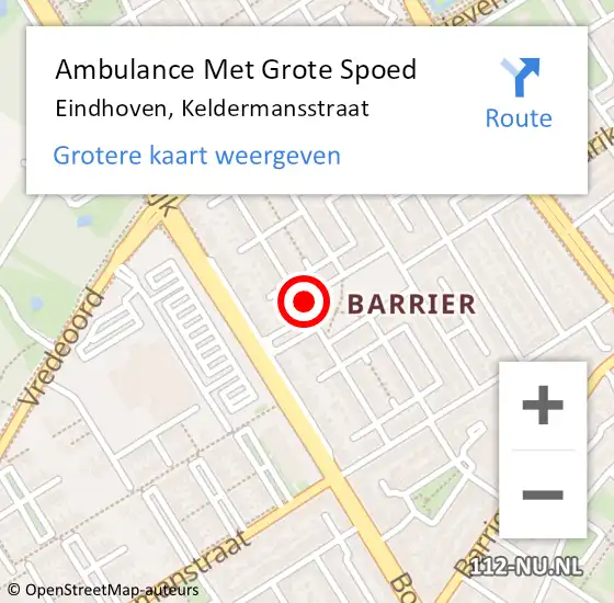 Locatie op kaart van de 112 melding: Ambulance Met Grote Spoed Naar Eindhoven, Keldermansstraat op 14 september 2019 02:01