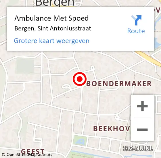 Locatie op kaart van de 112 melding: Ambulance Met Spoed Naar Bergen, Sint Antoniusstraat op 14 september 2019 02:43