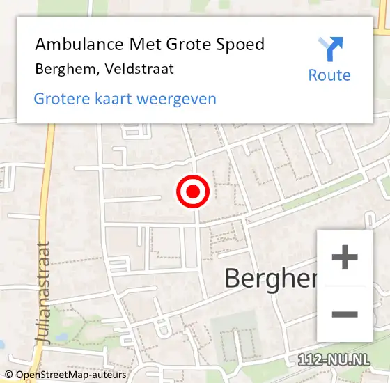 Locatie op kaart van de 112 melding: Ambulance Met Grote Spoed Naar Berghem, Veldstraat op 14 september 2019 03:51