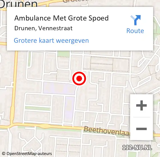 Locatie op kaart van de 112 melding: Ambulance Met Grote Spoed Naar Drunen, Vennestraat op 14 september 2019 06:18