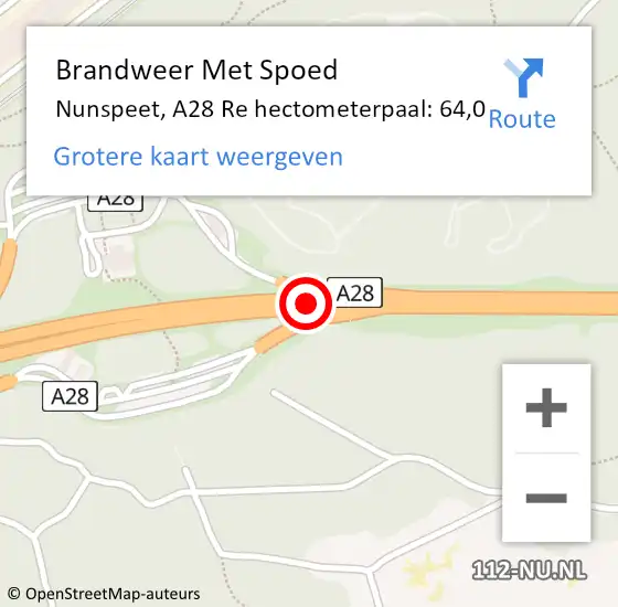 Locatie op kaart van de 112 melding: Brandweer Met Spoed Naar Nunspeet, A28 Re hectometerpaal: 64,0 op 14 september 2019 08:36