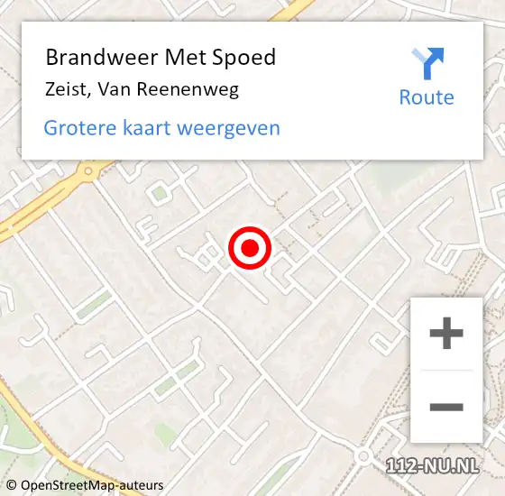 Locatie op kaart van de 112 melding: Brandweer Met Spoed Naar Zeist, Van Reenenweg op 14 september 2019 10:52