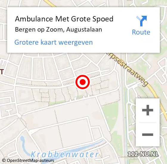 Locatie op kaart van de 112 melding: Ambulance Met Grote Spoed Naar Bergen op Zoom, Augustalaan op 14 september 2019 10:57