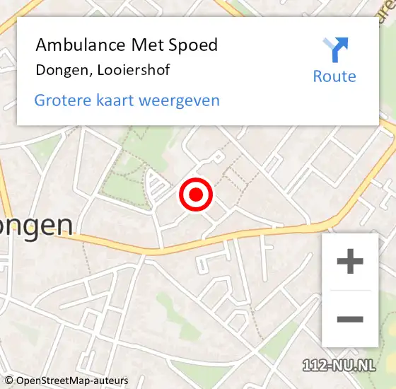 Locatie op kaart van de 112 melding: Ambulance Met Spoed Naar Dongen, Looiershof op 14 september 2019 11:09