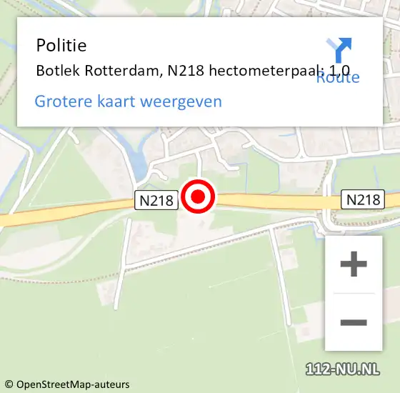 Locatie op kaart van de 112 melding: Politie Botlek Rotterdam, N218 hectometerpaal: 1,0 op 14 september 2019 11:33