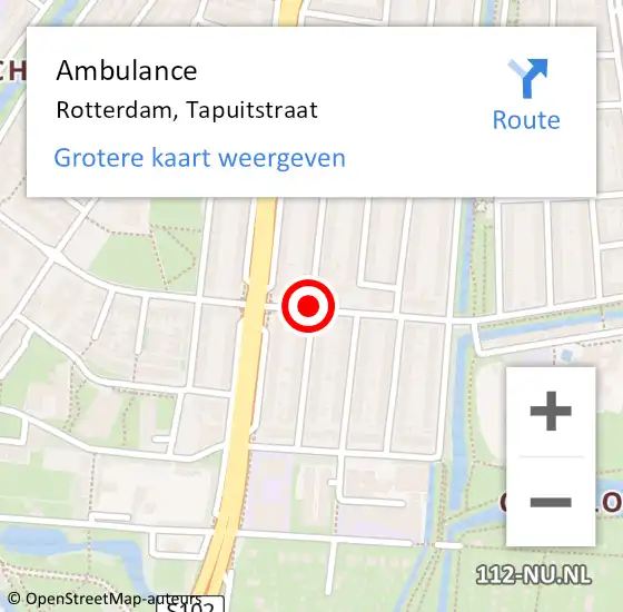 Locatie op kaart van de 112 melding: Ambulance Rotterdam, Tapuitstraat op 14 september 2019 11:44