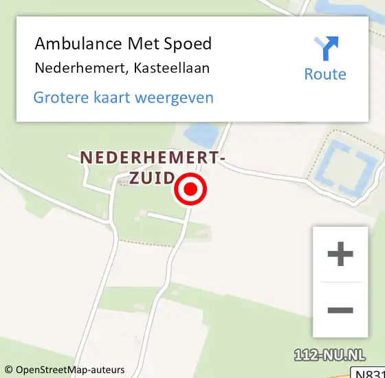 Locatie op kaart van de 112 melding: Ambulance Met Spoed Naar Nederhemert, Kasteellaan op 14 september 2019 11:49