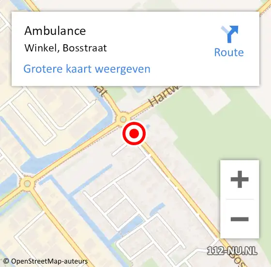 Locatie op kaart van de 112 melding: Ambulance Winkel, Bosstraat op 14 september 2019 12:05