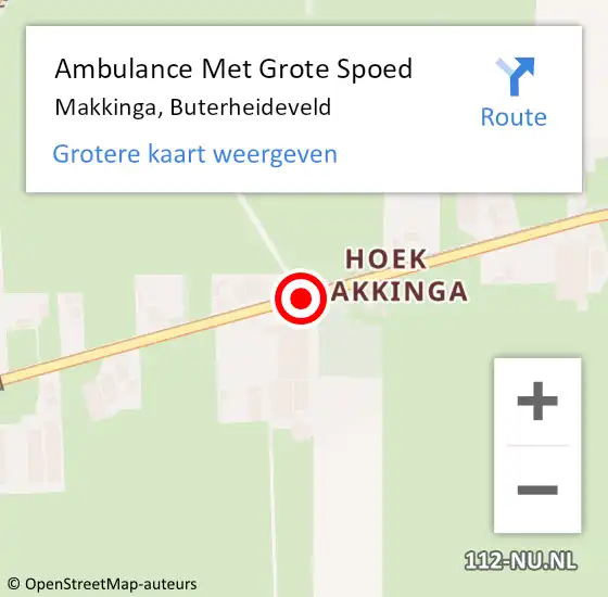 Locatie op kaart van de 112 melding: Ambulance Met Grote Spoed Naar Makkinga, Buterheideveld op 14 september 2019 13:21