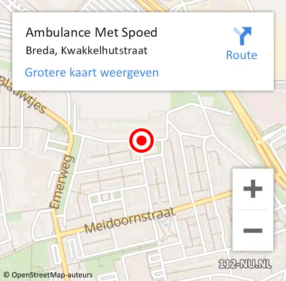 Locatie op kaart van de 112 melding: Ambulance Met Spoed Naar Breda, Kwakkelhutstraat op 14 september 2019 13:22