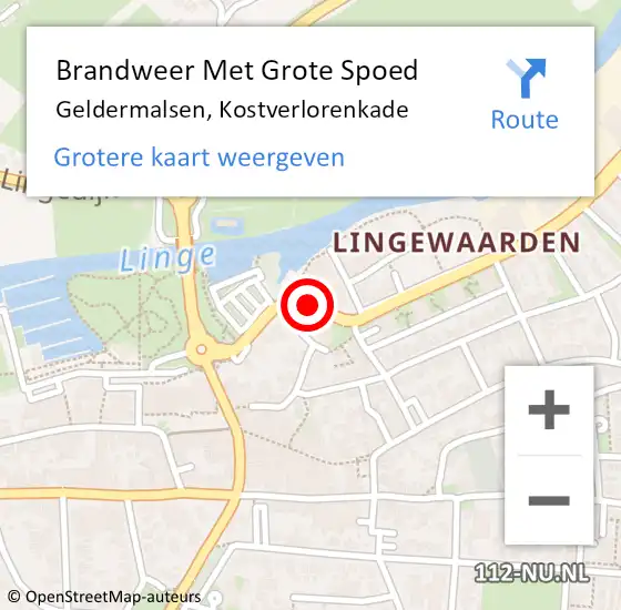 Locatie op kaart van de 112 melding: Brandweer Met Grote Spoed Naar Geldermalsen, Kostverlorenkade op 14 september 2019 13:56