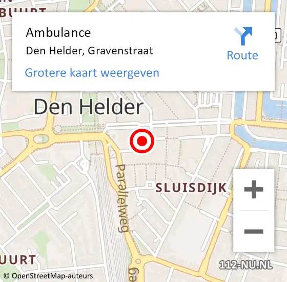 Locatie op kaart van de 112 melding: Ambulance Den Helder, Gravenstraat op 14 september 2019 14:14