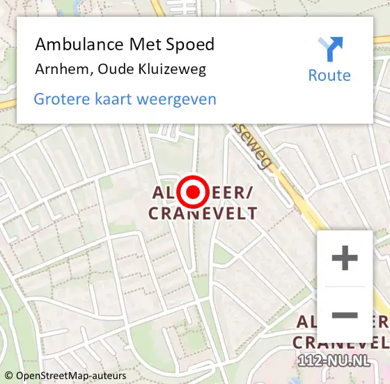 Locatie op kaart van de 112 melding: Ambulance Met Spoed Naar Arnhem, Oude Kluizeweg op 14 september 2019 14:18